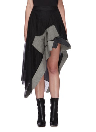 Main View - Click To Enlarge - MONSE - Double Layer Patchwork Asymmetric Tulle Skirt