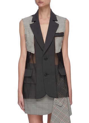 Main View - Click To Enlarge - MONSE - Inside Out Patchwork Tulle Vest