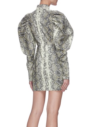 Back View - Click To Enlarge - ROTATE - Kim' Snake Print Mock Neck Bubble Sleeve Leather Dress