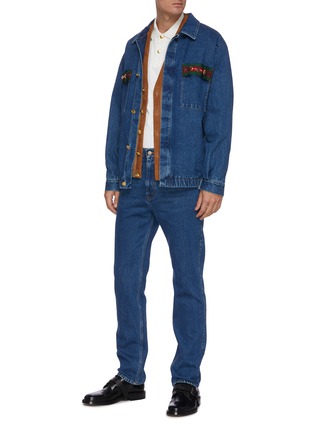 Figure View - Click To Enlarge - GUCCI - Leather web and horebit embellished washed denim jacket