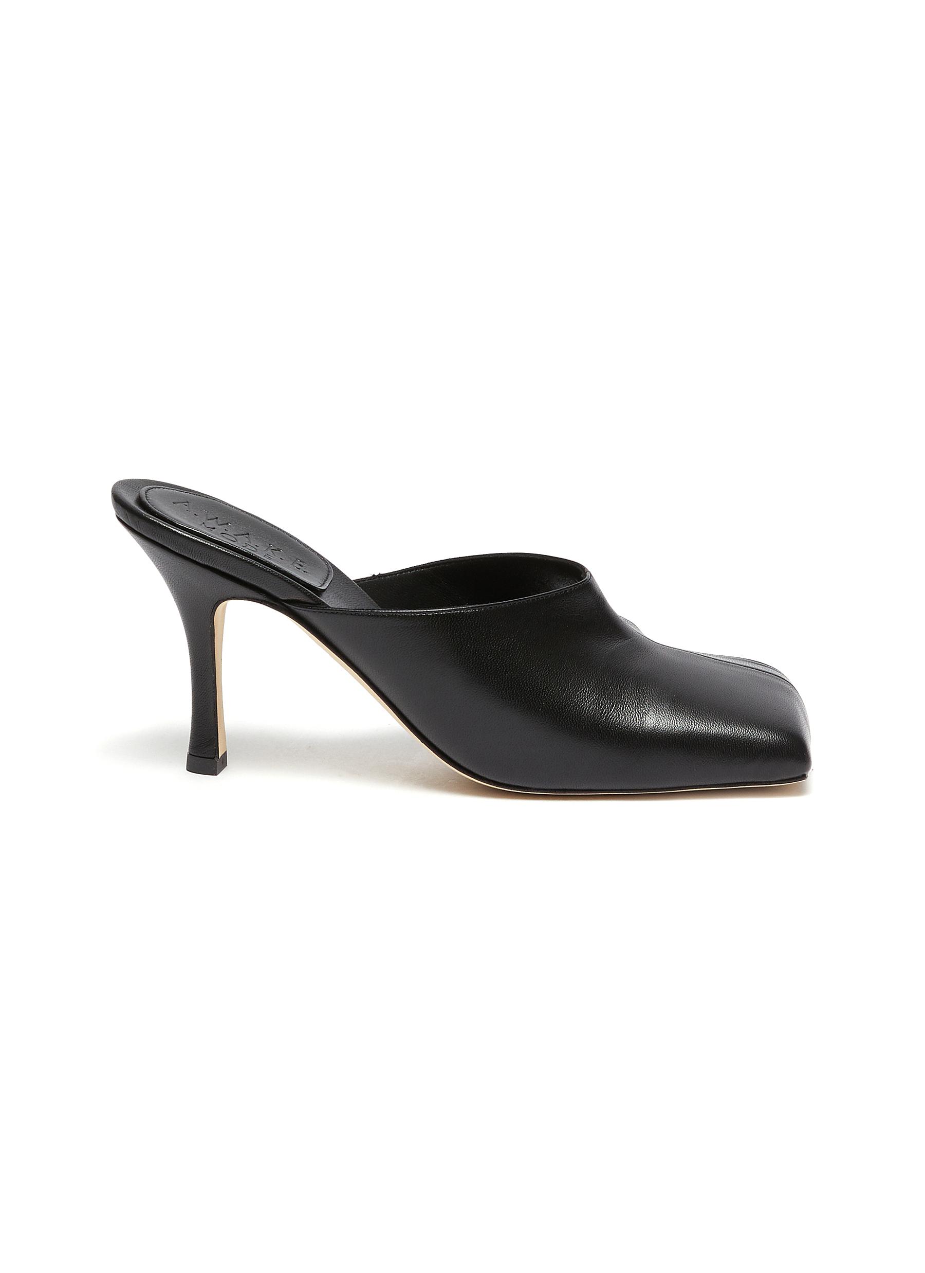 'Mary' Asymmetric Curved Square Toe Leather Mules