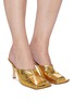 Figure View - Click To Enlarge - A.W.A.K.E. MODE - 'MARY' Square Toe Crinkled Leather Heeled Mules