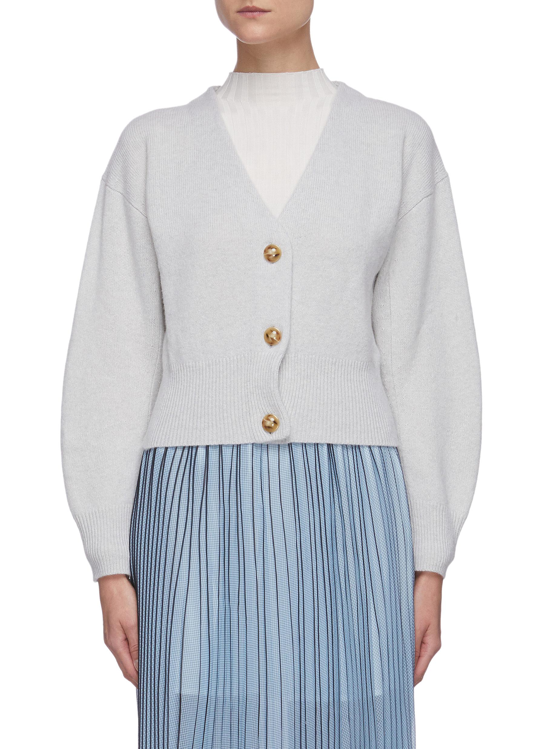 grey puff sleeve cardigan
