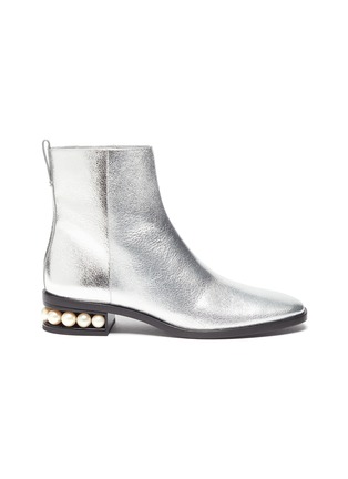 Main View - Click To Enlarge - NICHOLAS KIRKWOOD - Casati' faux pearl heel metallic leather ankle boots