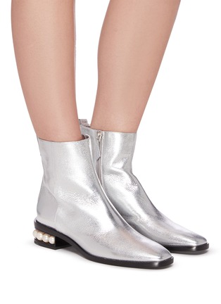 Figure View - Click To Enlarge - NICHOLAS KIRKWOOD - Casati' faux pearl heel metallic leather ankle boots