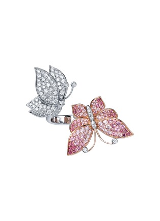 Main View - Click To Enlarge - SARAH ZHUANG - Dancing butterfly diamond sapphire 18k white gold dual ring