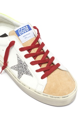 Detail View - Click To Enlarge - GOLDEN GOOSE - Glitter star textured and suede leather platform sneakers