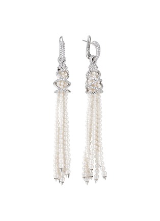 Main View - Click To Enlarge - DAVID YURMAN - Diamond akoya pearl 18k white gold tassel earrings