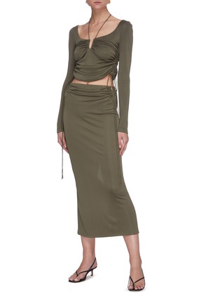 Figure View - Click To Enlarge - DION LEE - Back slit gathered silk skirt