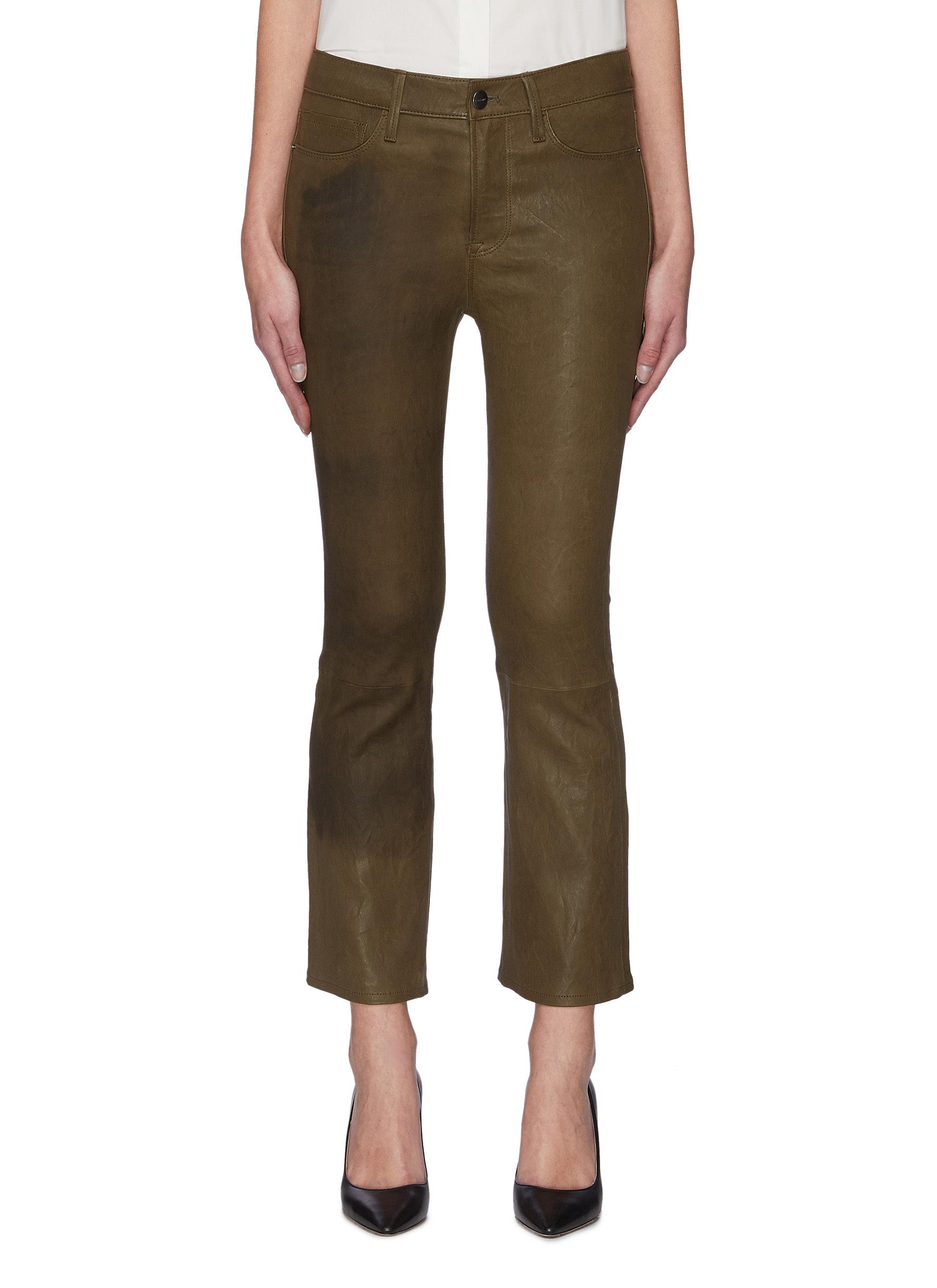Frame Le Crop Mini Boot Leather Jeans In Green