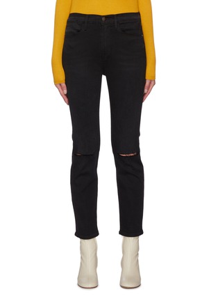 Main View - Click To Enlarge - FRAME - Le High' Distressed Knee Crop Denim Skinny Jeans