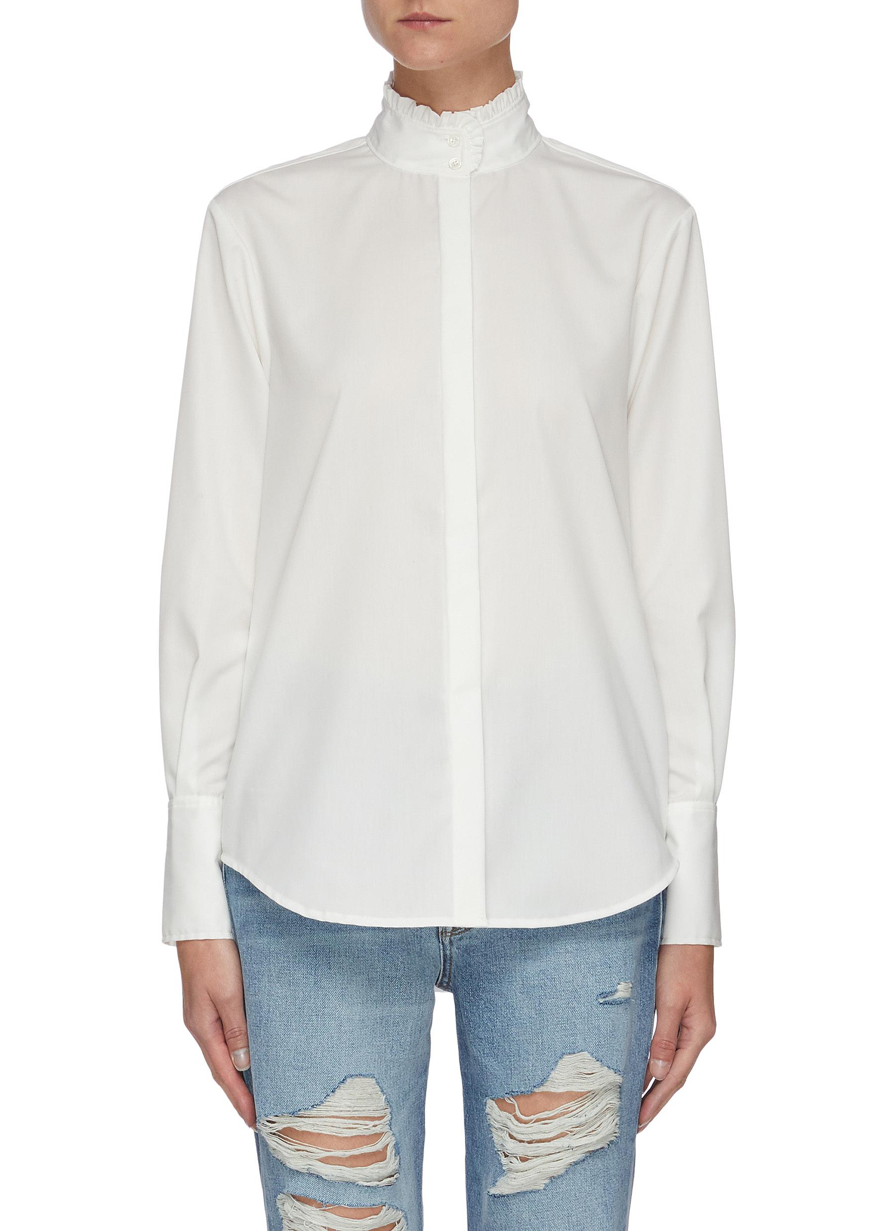 ruffle neck white shirt