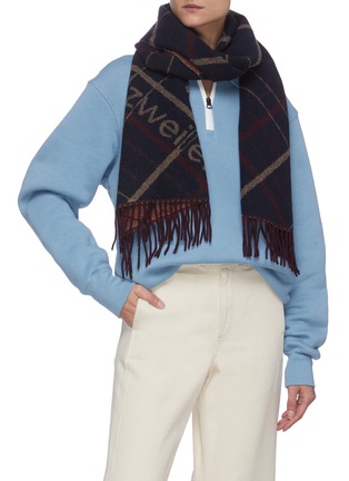 Figure View - Click To Enlarge - HOLZWEILER - Tableau' check slogan embroidered wool blend scarf