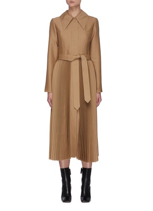 Main View - Click To Enlarge - A.W.A.K.E. MODE - Pleated skirt wool-silk blend coat