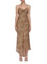 Main View - Click To Enlarge - ALICE & OLIVIA - 'HARMONY' Drape Collar Slit Front Asymmetric Slip Midi Dress