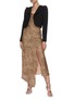 Figure View - Click To Enlarge - ALICE & OLIVIA - 'HARMONY' Drape Collar Slit Front Asymmetric Slip Midi Dress