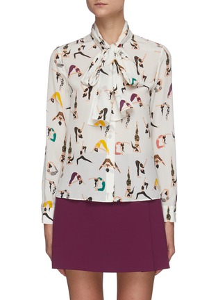 Main View - Click To Enlarge - ALICE & OLIVIA - 'JEANNIE' Bow Collar Pattern Shirt
