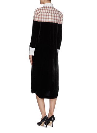 Back View - Click To Enlarge - BURBERRY - Colourblock Collar and Cuff Patch Velvet Shirt Dress