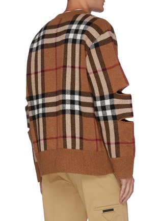 Back View - Click To Enlarge - BURBERRY - Cut Out Sleeve Vintage Check Wool Cashmere Cardigan