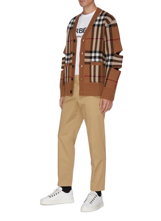 Figure View - Click To Enlarge - BURBERRY - Cut Out Sleeve Vintage Check Wool Cashmere Cardigan