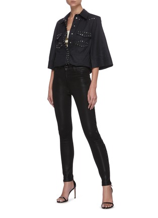 Figure View - Click To Enlarge - J BRAND - 'Maria' Side Fringe Trim Coated Skinny Jeans