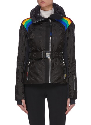 Main View - Click To Enlarge - ROSSIGNOL - 'Rainbow' Belted Stripe All-over Graphic Print Hood Ski Jacket