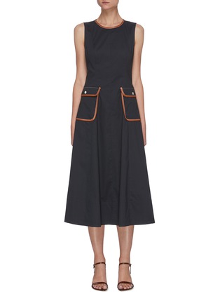 Main View - Click To Enlarge - STAUD - Bait' leather trim pockets sleeveless cotton dress