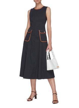 Figure View - Click To Enlarge - STAUD - Bait' leather trim pockets sleeveless cotton dress