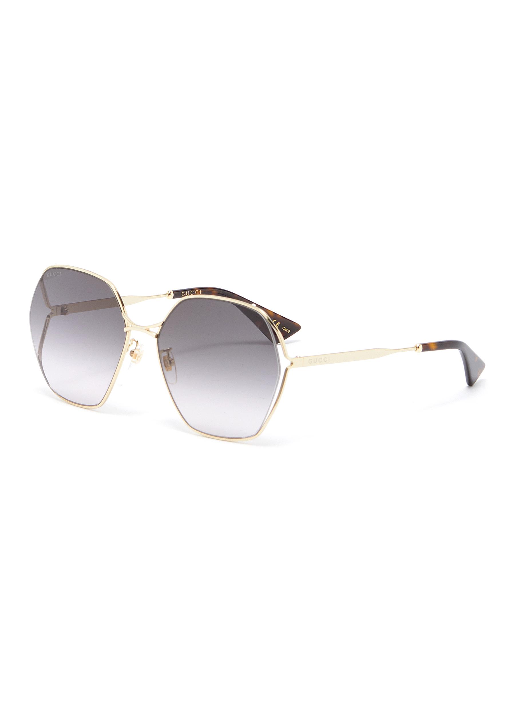 Gucci Logo Fork Hexagonal Metal Frame Sunglasses Women Lane Crawford