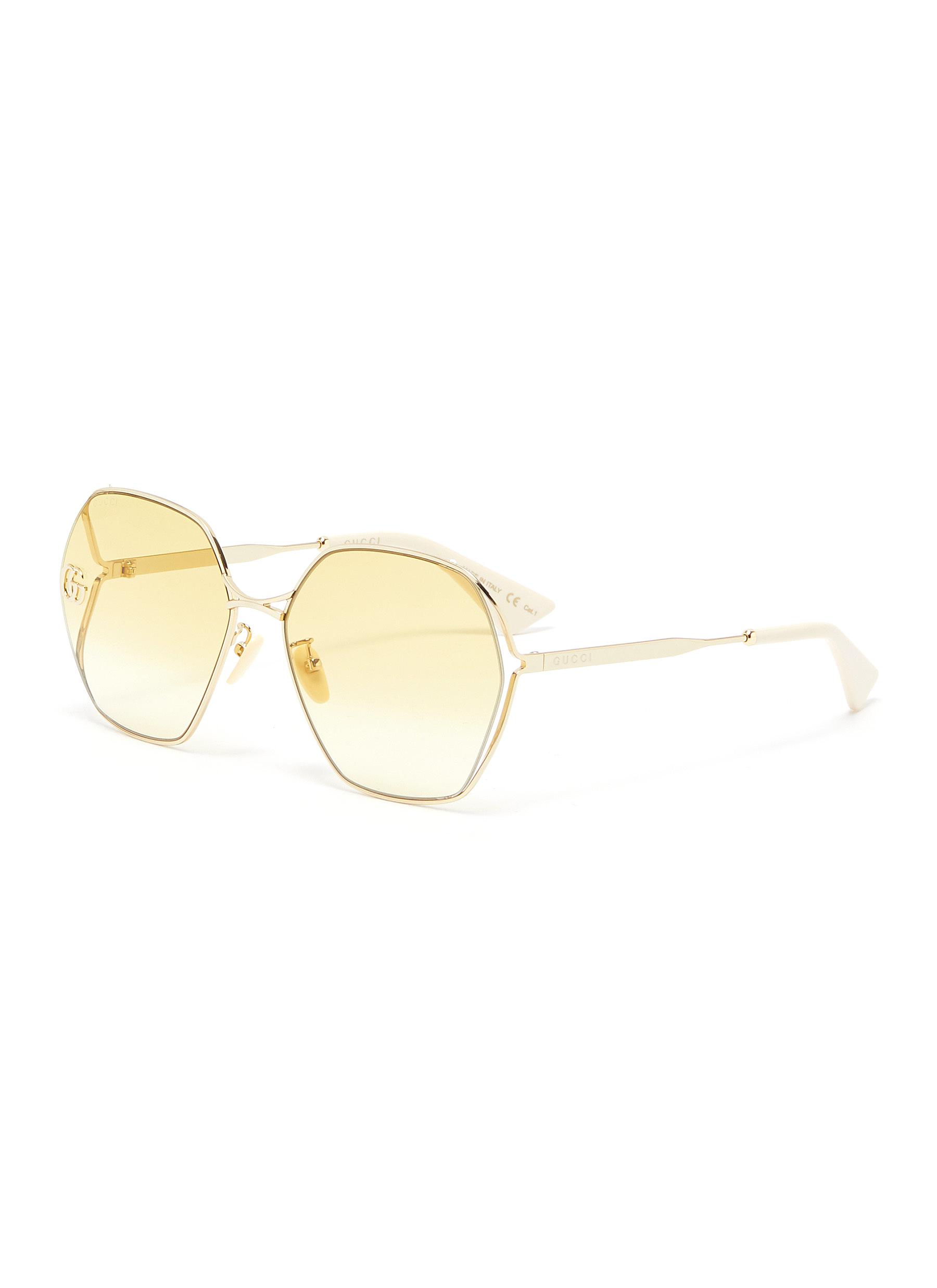 Gucci Logo Fork Hexagonal Metal Frame Sunglasses Women Lane Crawford