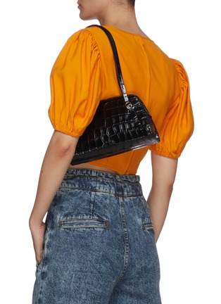 Figure View - Click To Enlarge - BY FAR - 'Lora' Croc Embossed Top Handle Leather Shoulder Bag