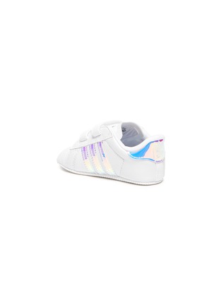Detail View - Click To Enlarge - ADIDAS - 'Superstar' Iridescent Stripes Double Velcro Infant Crib Shoes