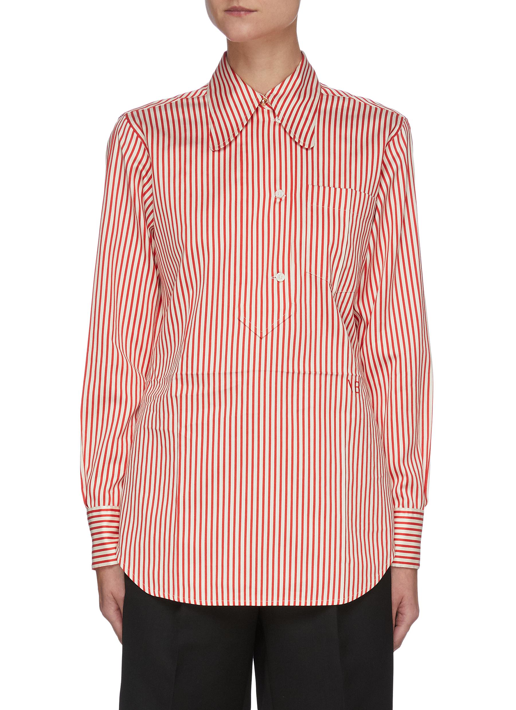Stripe Half Placket Cotton Silk Blend Shirt