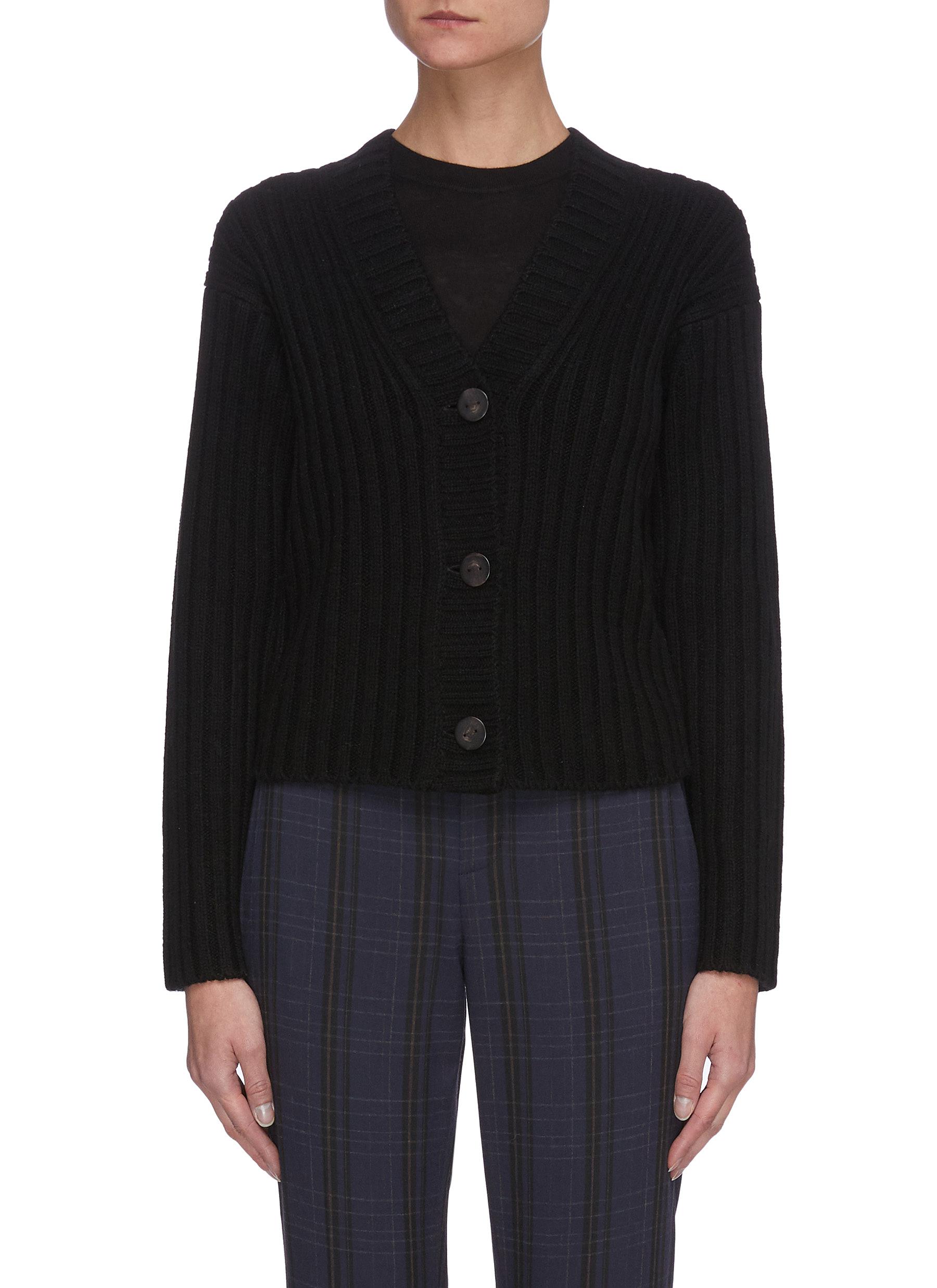 Vince Button Crew Cashmere Cardigan In Black