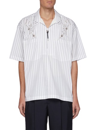 Main View - Click To Enlarge - TOGA VIRILIS - Embellished Half Zip Stripe Short Sleeve Shirt