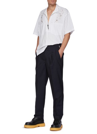 Figure View - Click To Enlarge - TOGA VIRILIS - Embellished Half Zip Stripe Short Sleeve Shirt