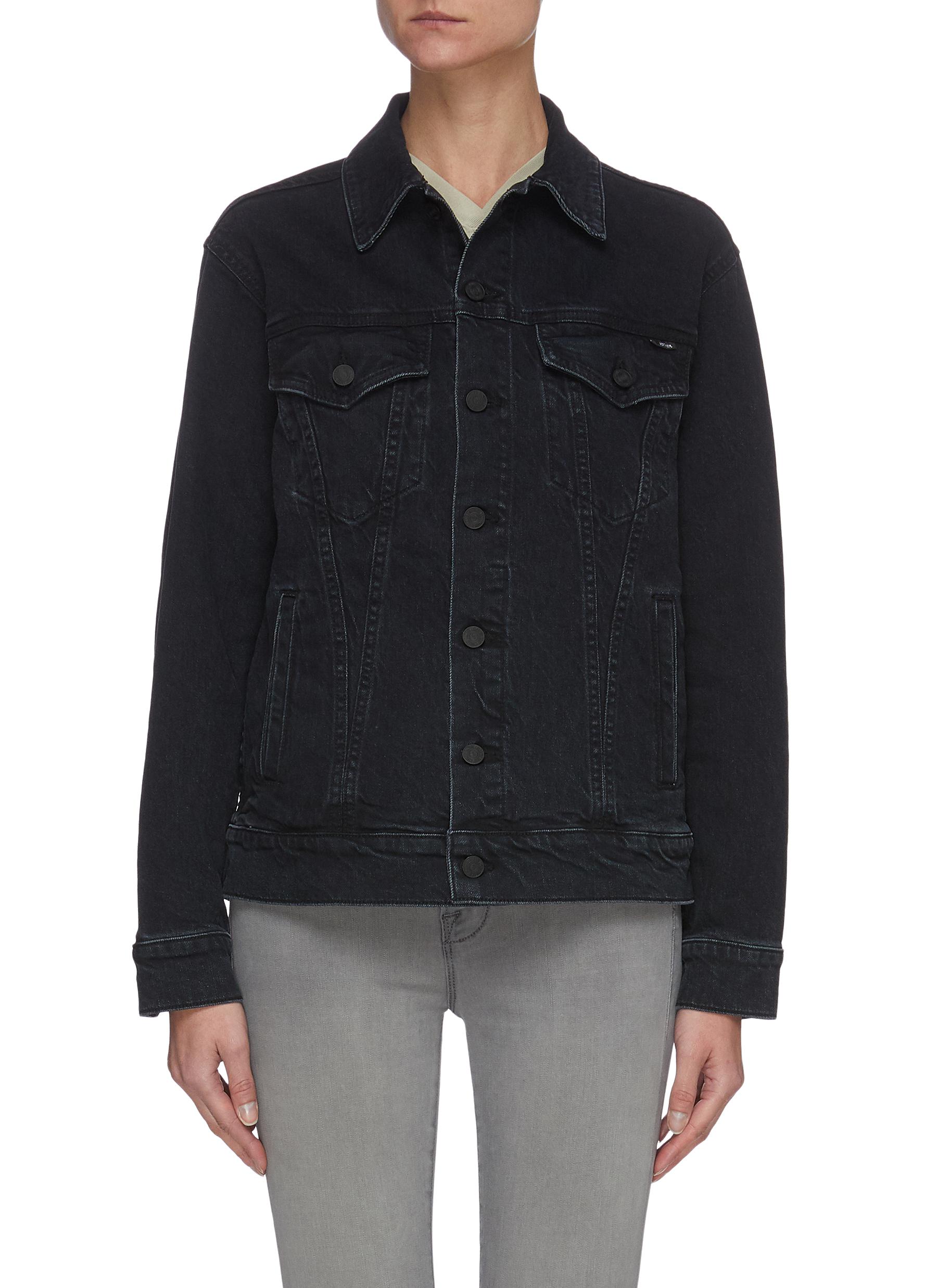 button up with denim jacket