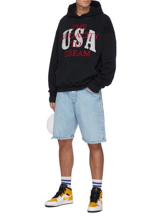Figure View - Click To Enlarge - RHUDE - Embroidered Slogan Print Cotton Hoodie