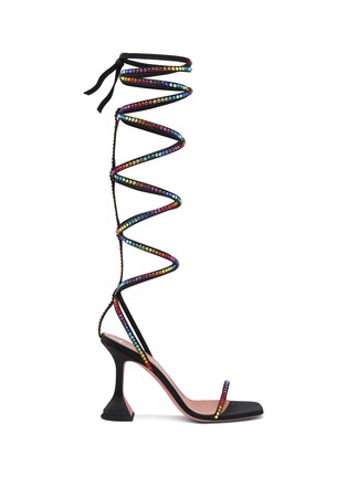 Main View - Click To Enlarge - AMINA MUADDI - x AWGE 'LSD 95 Gladiator' Crystal Embellished Satin Strap Heel Sandals