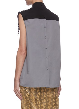 Back View - Click To Enlarge - PRADA - Shoulder Tassel Back Button Stand Up Collar Sleeveless Top
