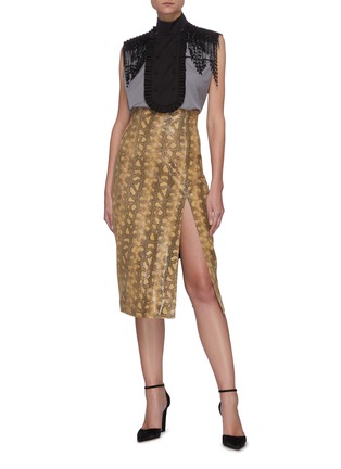 Figure View - Click To Enlarge - PRADA - Shoulder Tassel Back Button Stand Up Collar Sleeveless Top