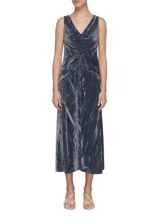 Main View - Click To Enlarge - VINCE - Ruched Panel V-neck Pleated Velvet Dress