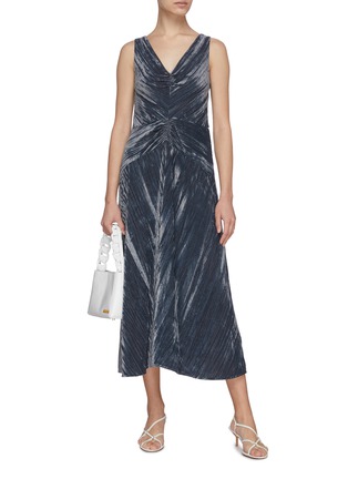 Figure View - Click To Enlarge - VINCE - Ruched Panel V-neck Pleated Velvet Dress