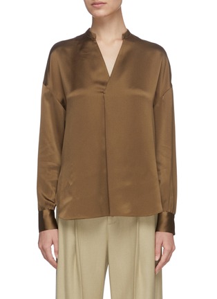Main View - Click To Enlarge - VINCE - V-neck Back Pleat Silk Blouse