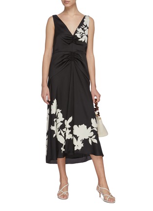 Figure View - Click To Enlarge - VINCE - Floral Print Ruch Waist Midi Dress