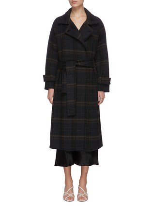 Main View - Click To Enlarge - VINCE - Belted Plaid Wool Blend Coat