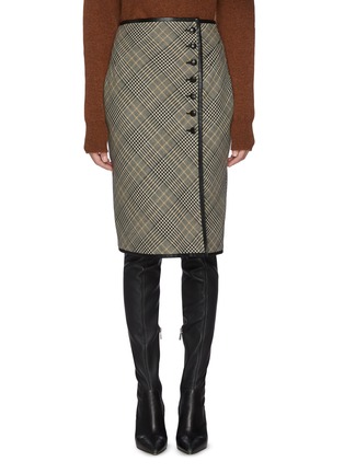 Main View - Click To Enlarge - SAINT LAURENT - Side Button Check Knee Length Wool Pencil Skirt