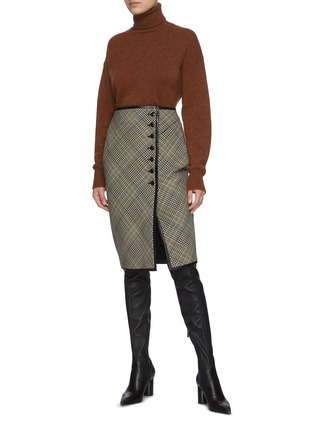 Figure View - Click To Enlarge - SAINT LAURENT - Side Button Check Knee Length Wool Pencil Skirt