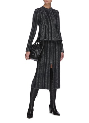 Figure View - Click To Enlarge - PROENZA SCHOULER - Shimmer stripe front slit knit skirt