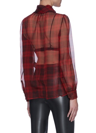 Back View - Click To Enlarge - SAINT LAURENT - Neck tie check sheer silk blouse